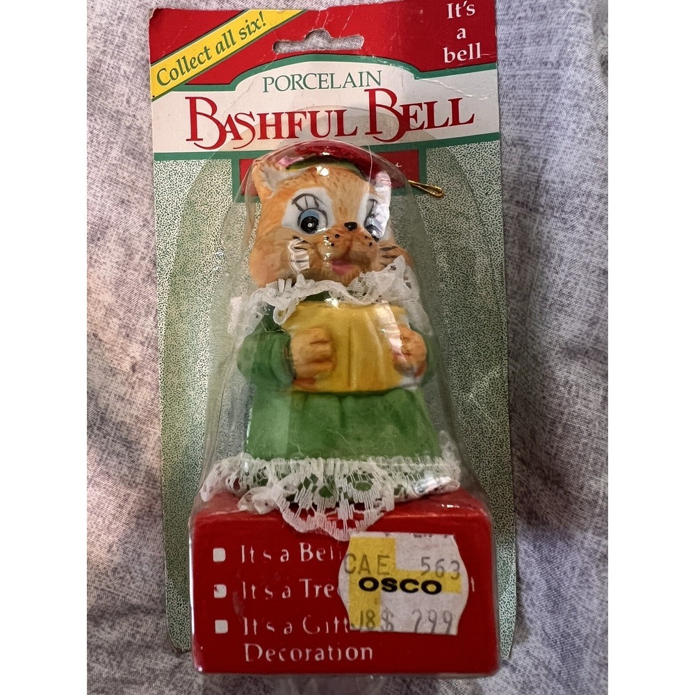 Tattle Tails Handcrafted Bell Porcelain Ornaments Giftco Vintage 3" Kitty Cat